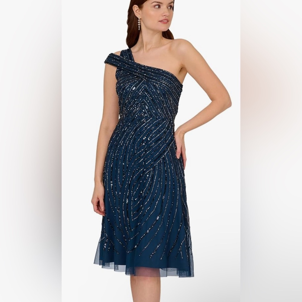 Adrianna Papell Women's Beaded One Shoulder Dress Sz 10 - Picture 2 of 4